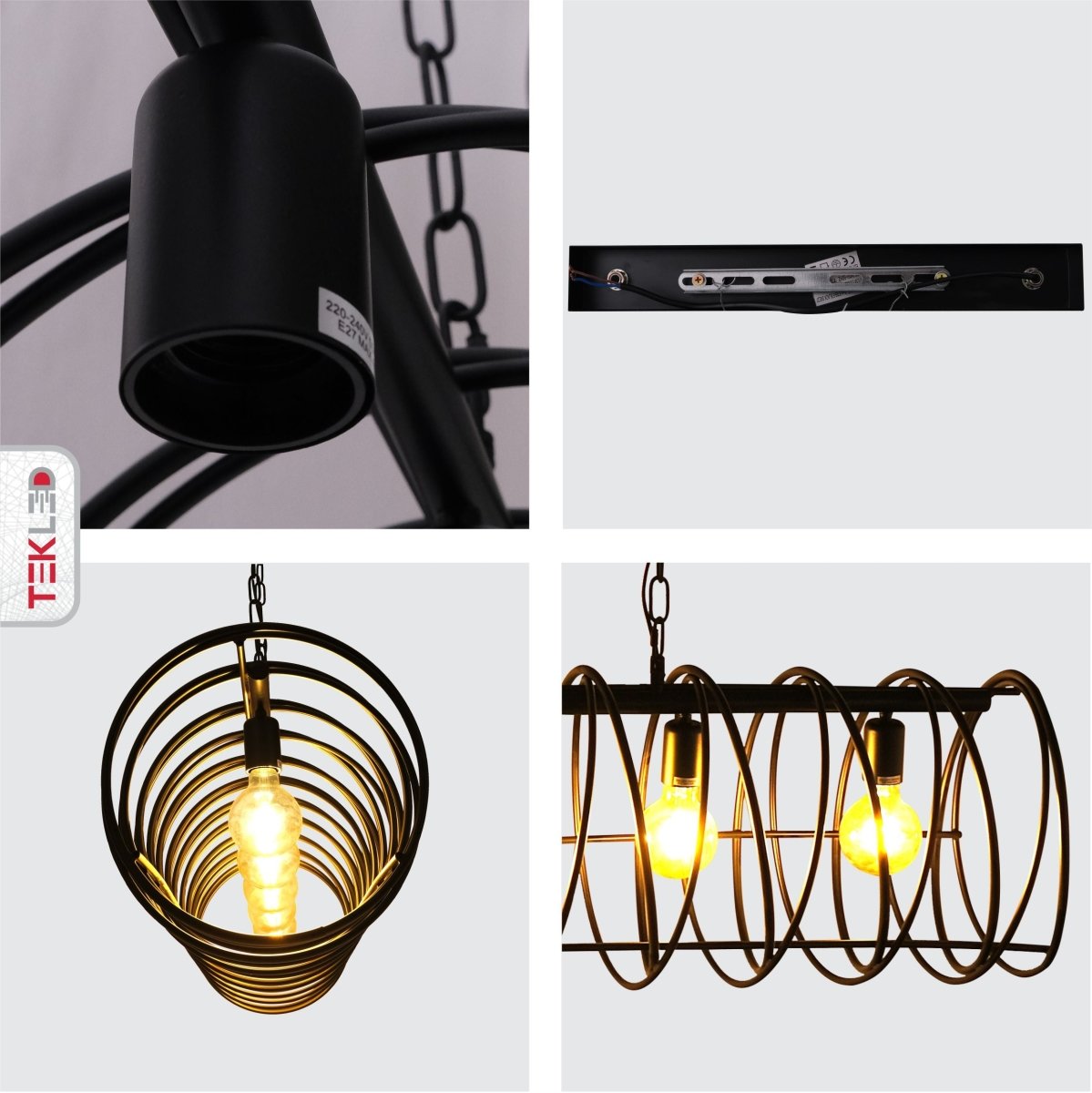Detailed shots of Black Metal Spiral Helix Island Chandelier with 5xE27 Fitting | TEKLED 150-18350