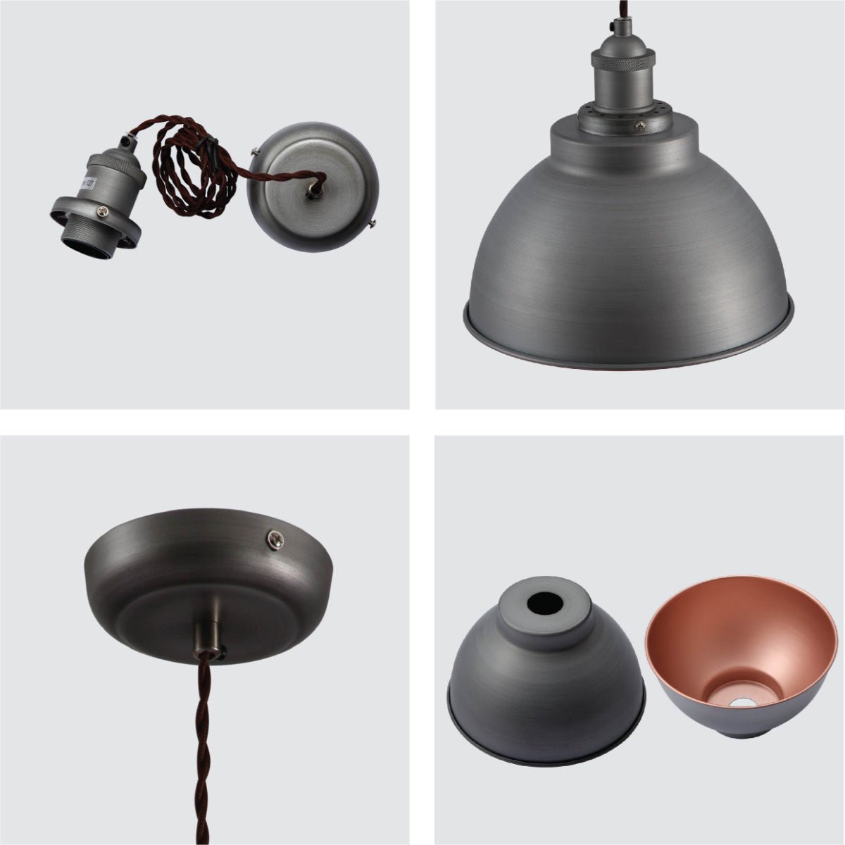 Detailed shots of Brooklyn Vintage Metal Dome Pendant Light Pewter Copper  Bronze E27  | TEKLED 150-18203