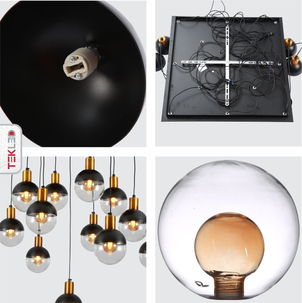 Detailed shots of Clear Black Globe Glass Modern Nordic Chandelier with 13xG9 Fitting | TEKLED 158-19570