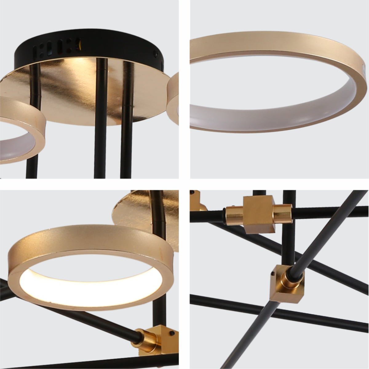 Detailed shots of Contemporary Galaxy Gold Ring Black Rods Modern Semi Flush Chandelier Ceiling Light 72w Warm White | TEKLED 159-17550