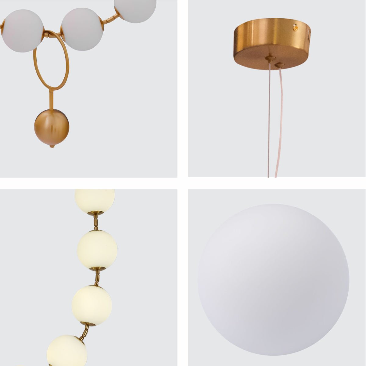Detailed shots of Contemporary Rosary Opal Globe Glass Gold Metal Chandelier Ceiling Light 40W 4000K Cool White 2 Suspension | TEKLED 159-17570