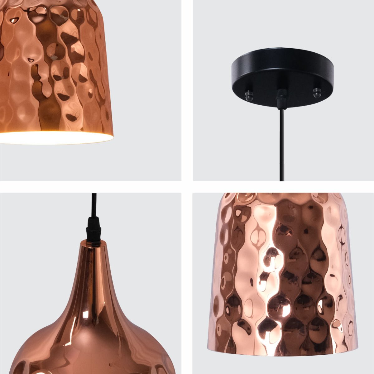 Detailed shots of Copper Metal Golden Hammered Bell Pendant Ceiling Light with E27 | TEKLED 150-17806