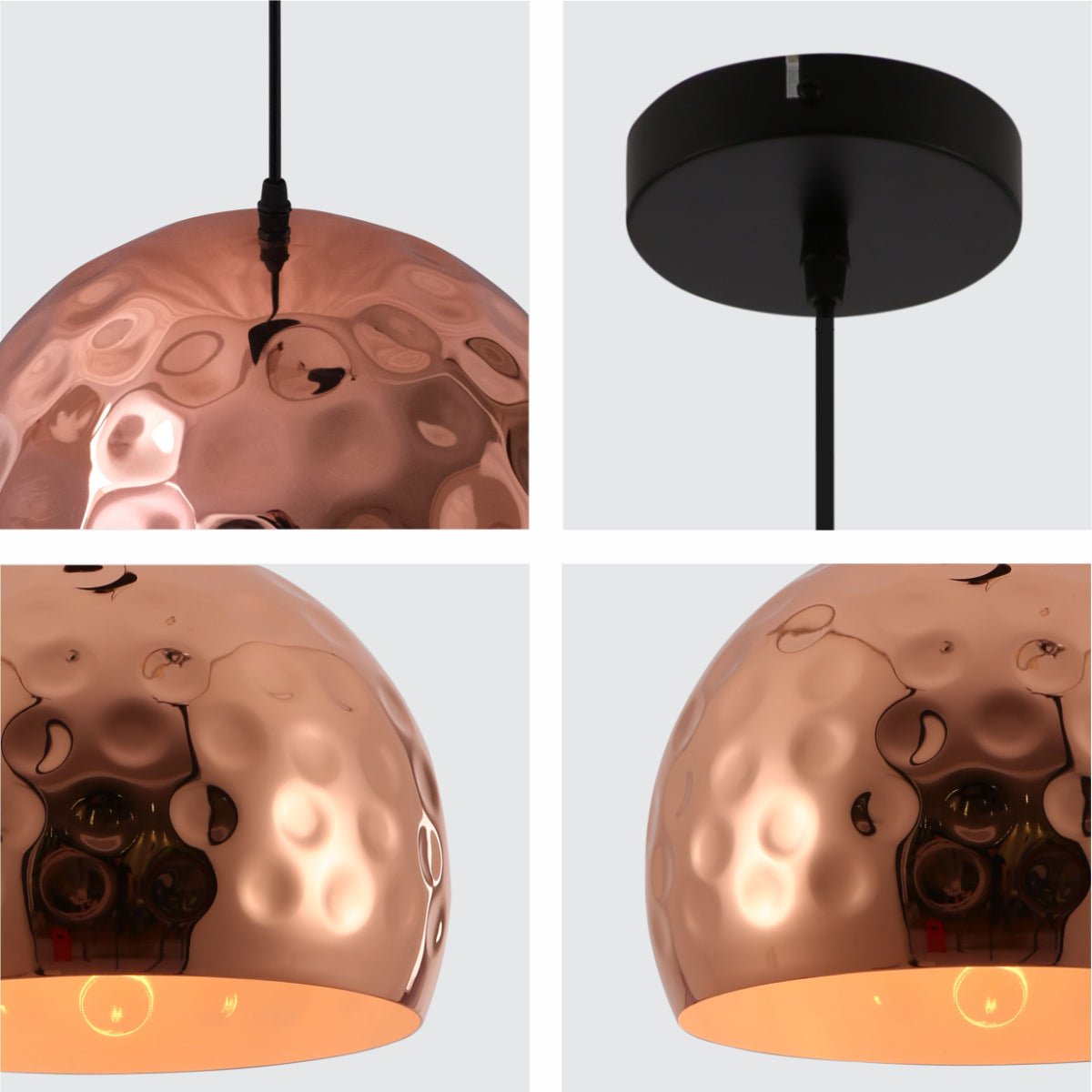Detailed shots of Copper Metal Golden Hammered Large Dome Pendant Ceiling Light with E27 | TEKLED 150-17812