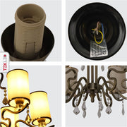 Detailed shots of Cream Shade Antique Brass Metal 6 Arm Chandelier with Pendeloque Crystals 6xE14 | TEKLED 158-17826