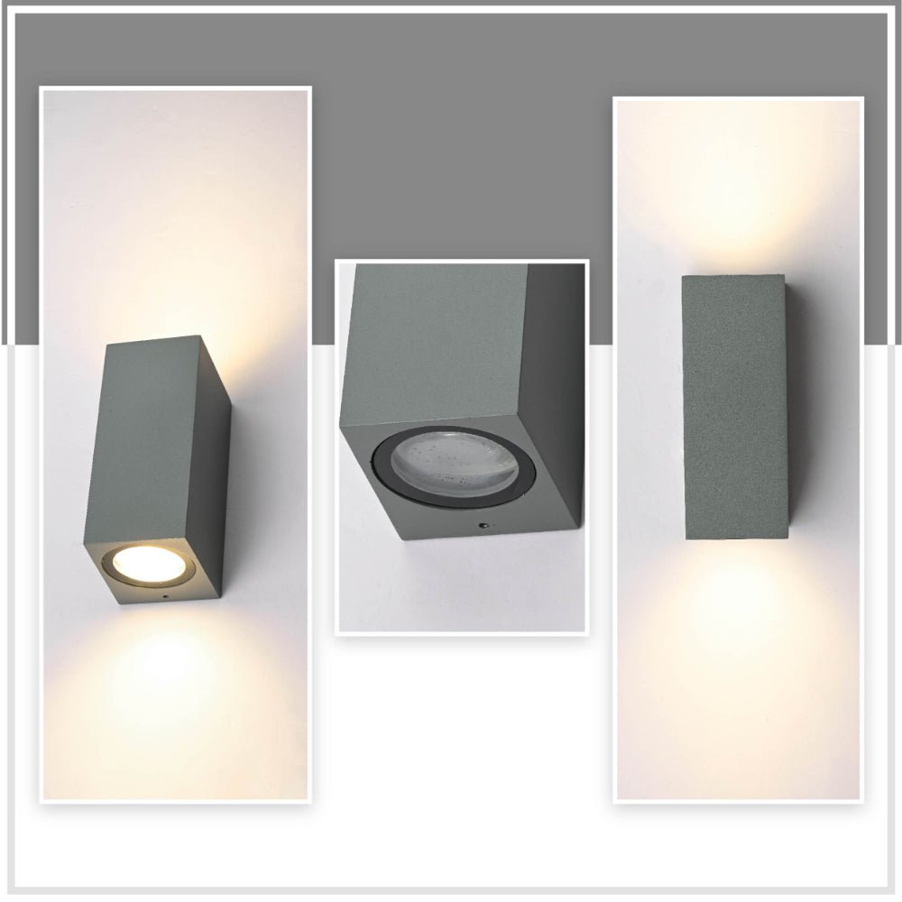 Detailed shots of Cubioid Wall Lamp IP44 Grey with  2xGU10 Fitting | TEKLED 182-03350