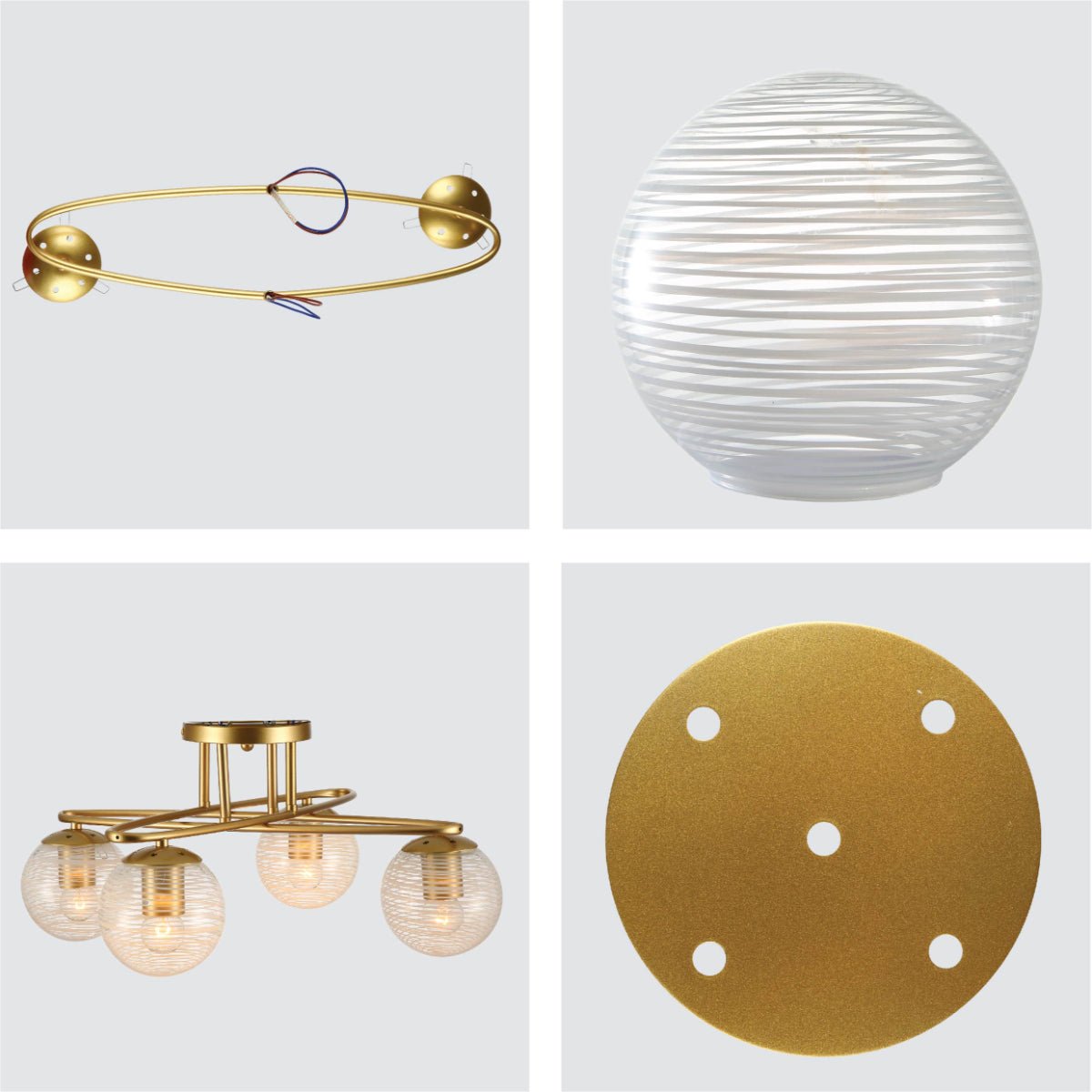 Detailed shots of Gold Ellipse Metal Textured Globe Glass Modern Ceiling Light with E27 Fittings | TEKLED 159-17672