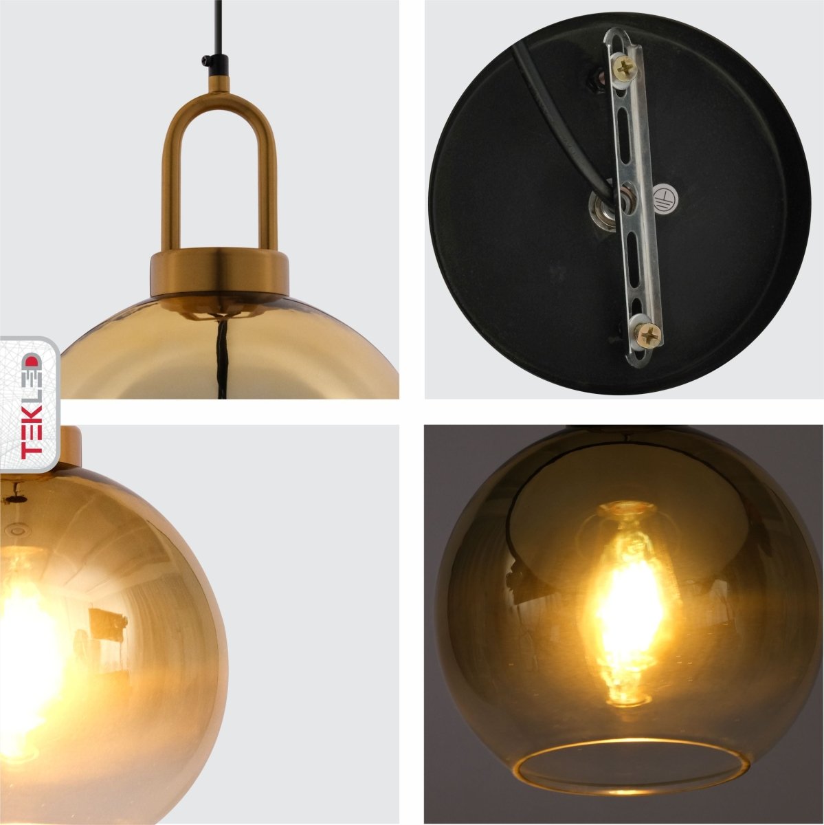 Detailed shots of Gold Gradient Glass Globe Pendant Light with E27 Fitting | TEKLED 150-18334