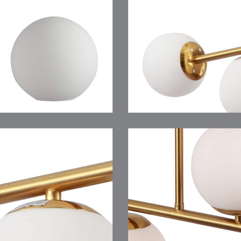 Detailed shots of Gold Metal Body Opal Glass Globes Ceiling Light with 4xE27 Fittings | TEKLED 158-19714