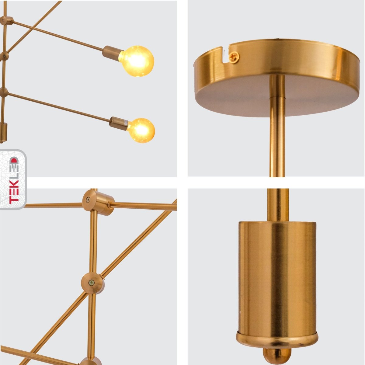 Detailed shots of Gold Rod Modern Pendant Tiered Chandelier Light with 6xE27 Fittings | TEKLED 159-17574