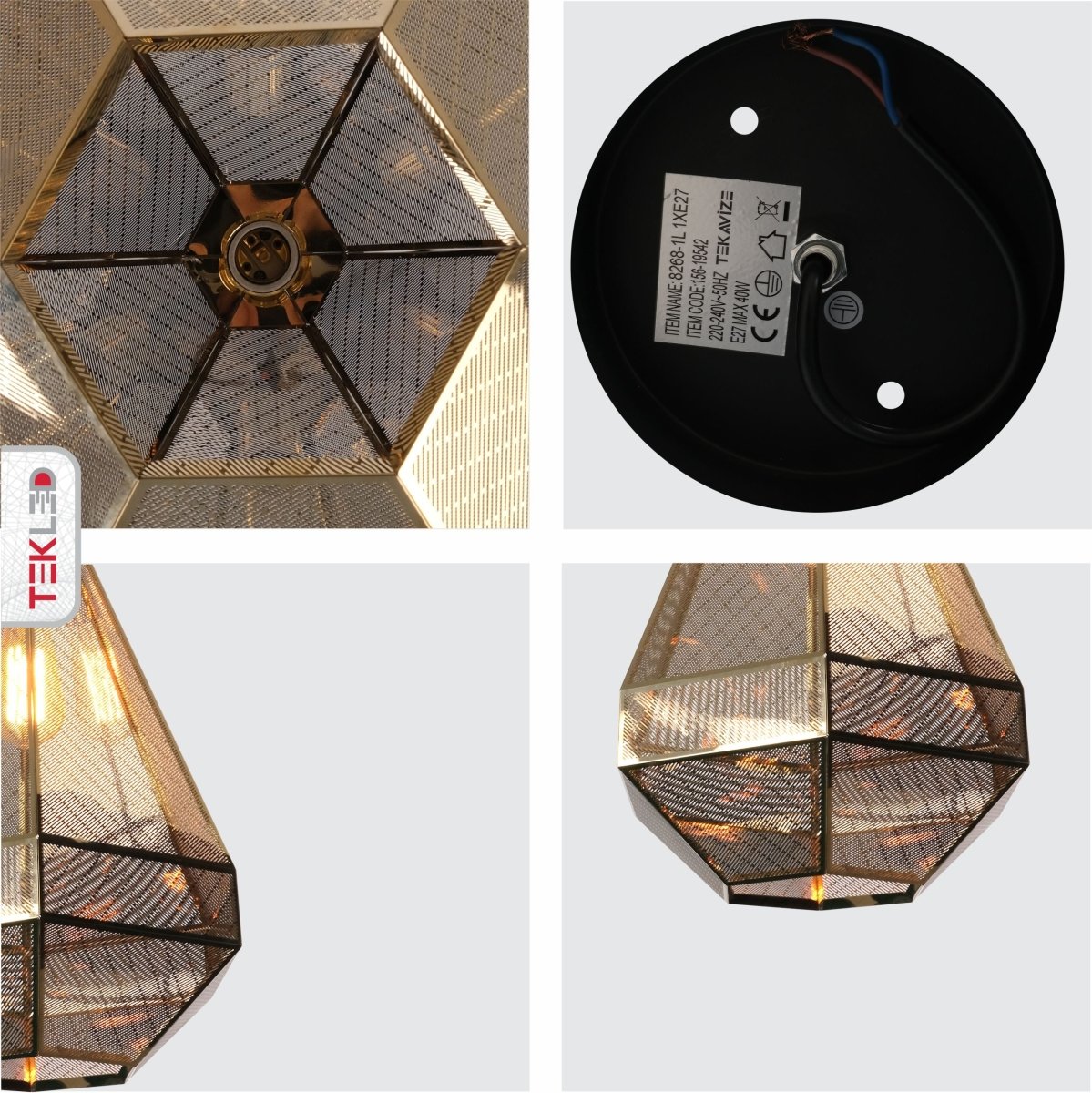 Detailed shots of Golden Metal Polyhedral Pendant Light L with E27 Fitting | TEKLED 156-19542