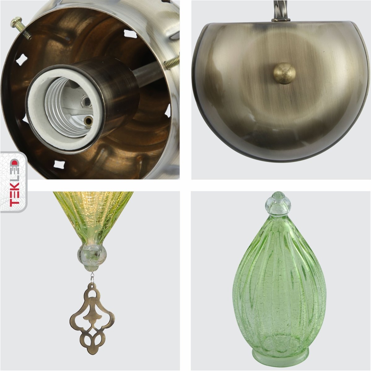 Detailed shots of Green Glass Antique Bronze Metal Body Moroccan Style Wall Light with E27 Fitting | TEKLED 151-194580