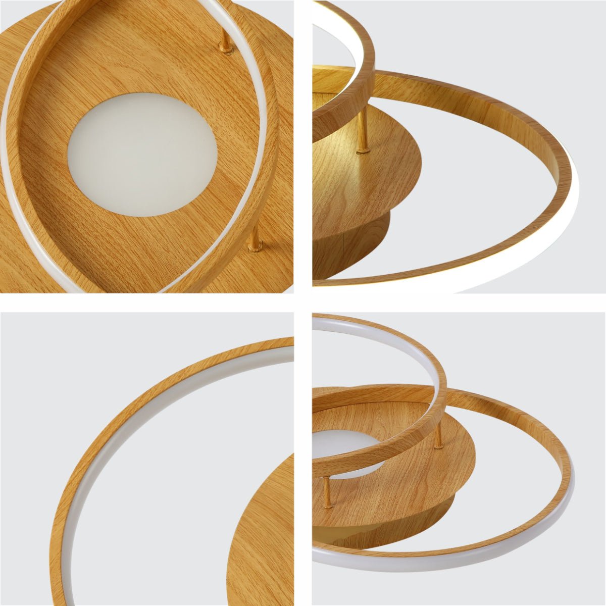 Detailed shots of LED Crossing Circles Wood Finishing 34W CCT Change Dimmable Contemporary Nordic Scandinavian Flush Ceiling Light with Remote Control | TEKLED 154-17260