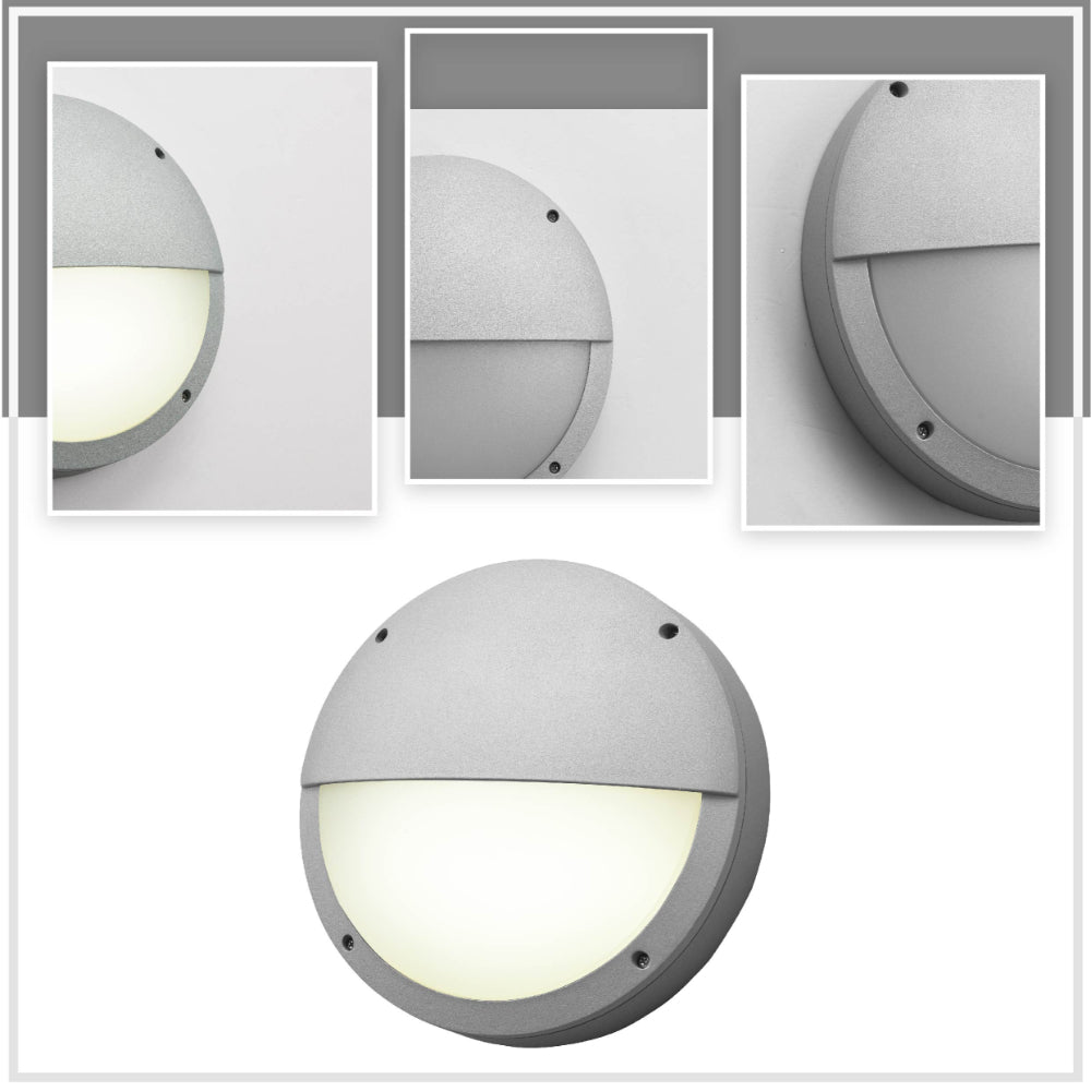 Detailed shots of LED Diecast Aluminium Half Round Wall Lamp 20W Cool White 4000K IP54 Grey 275mm | TEKLED 182-03361