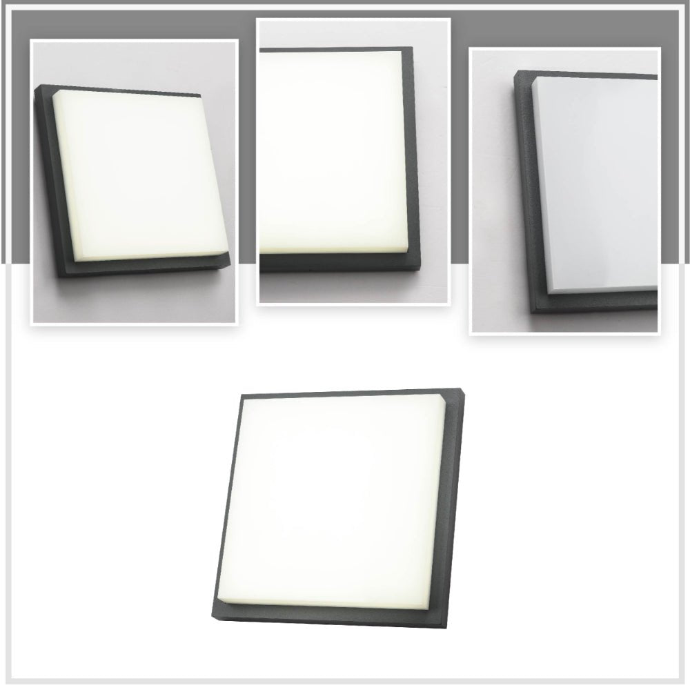 Detailed shots of LED Diecast Aluminium Modern Square Wall Lamp 20W Cool White 4000K IP54 Anthracite Grey 250mm | TEKLED 183-03308