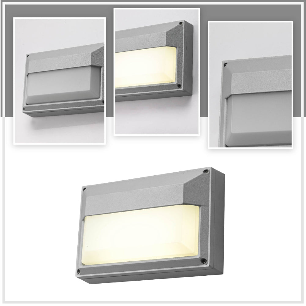 Detailed shots of LED Diecast Aluminium Rectangle Half Wall Lamp 20W Cool White 4000K IP54 Grey | TEKLED 182-03359