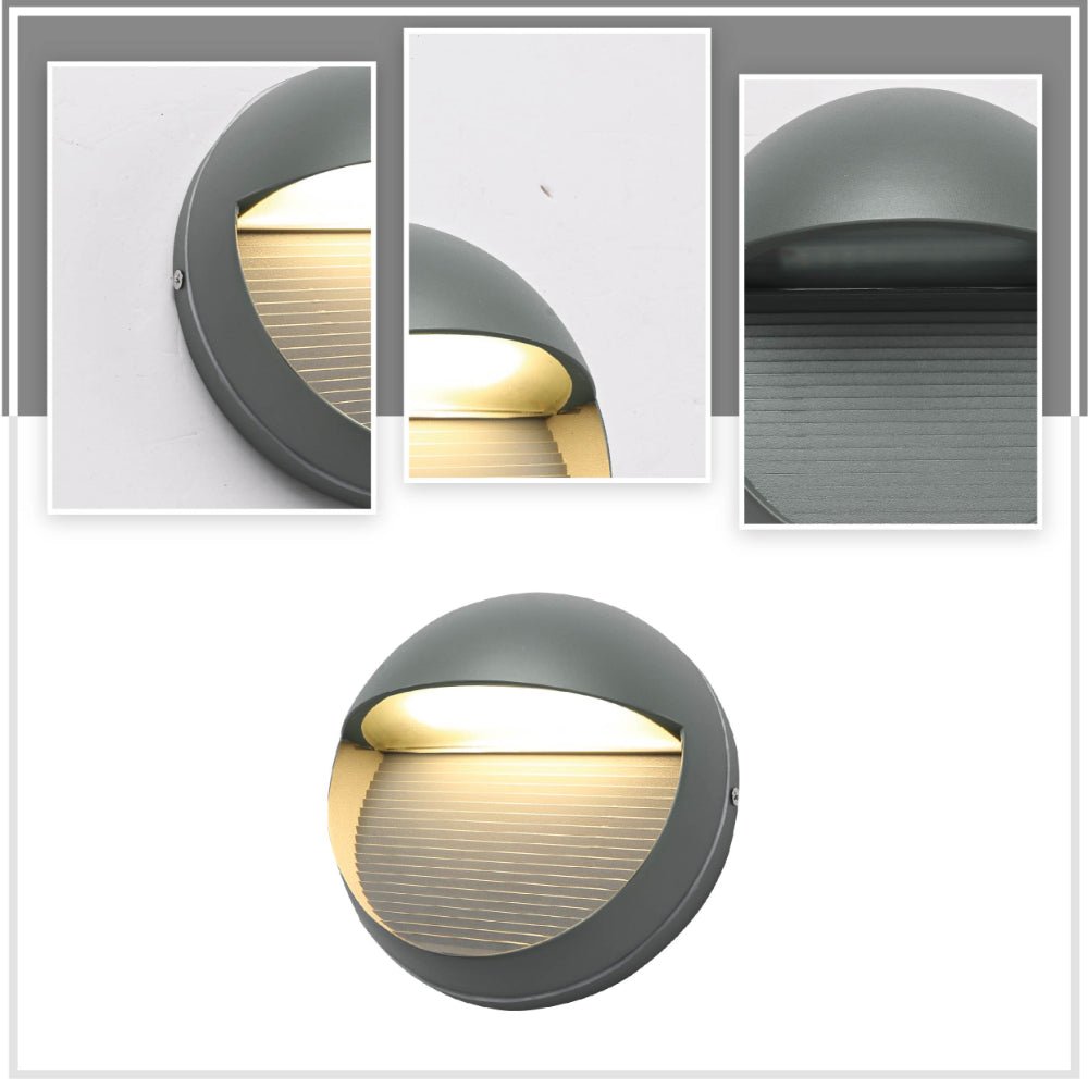 Detailed shots of LED Diecast Aluminium Round Stair and Wall Light 5W Warm White 3000K IP54 Grey | TEKLED 182-03346