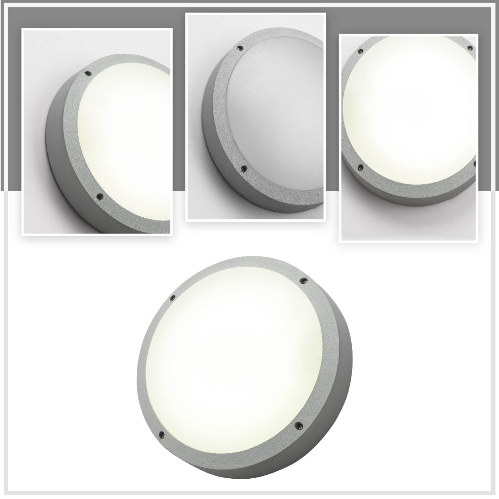 Detailed shots of LED Diecast Aluminium Round Wall Lamp 20W Cool White 4000K IP54 Grey 275mm | TEKLED 182-03360