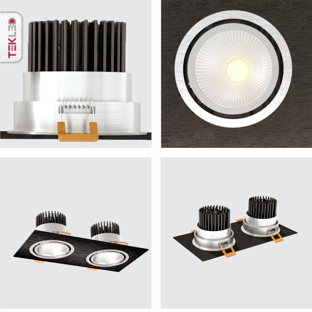 Detailed shots of LED Recessed Downlight 2X5W Cool White 4000K Black IP20 | TEKLED 165-0332792