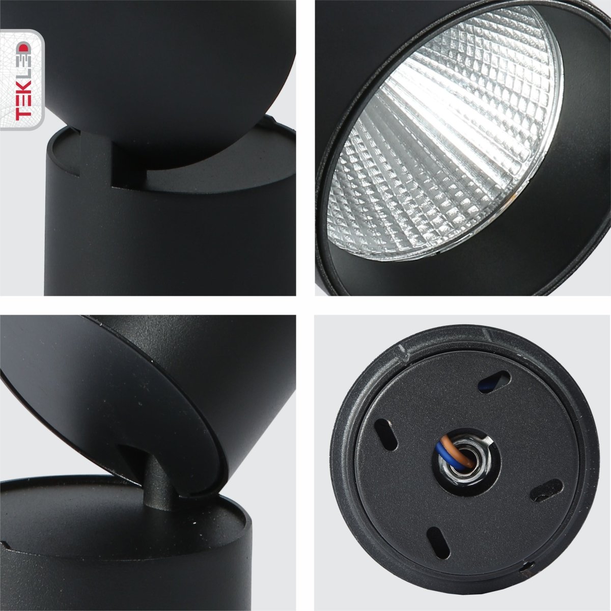Detailed shots of LED Surface-Recesssed Rotatable Downlight H-160 20W Cool White 4000K Black | TEKLED 174-03696