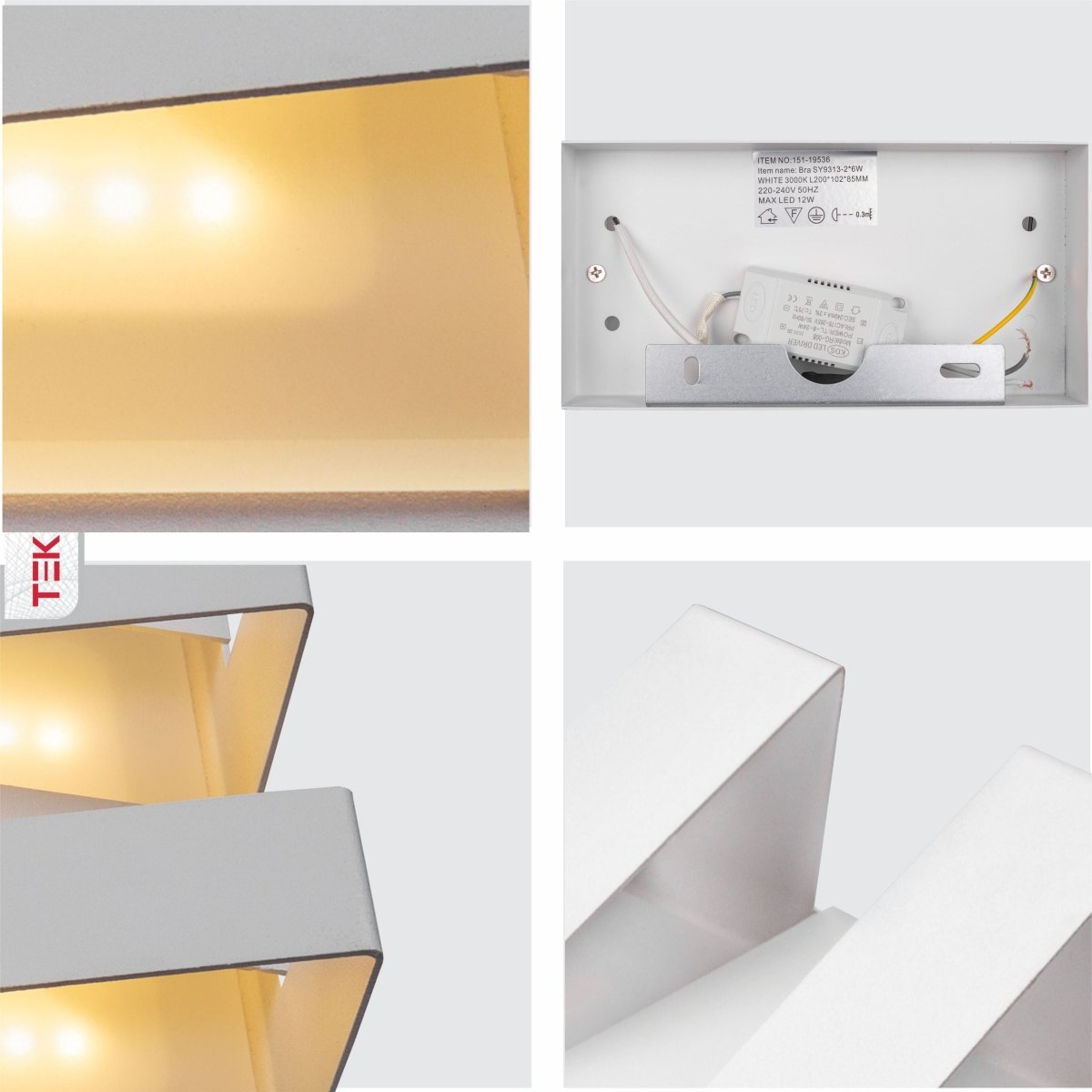 Detailed shots of LED White Metal Wall Light 12W Warm White 3000K | TEKLED 151-19536