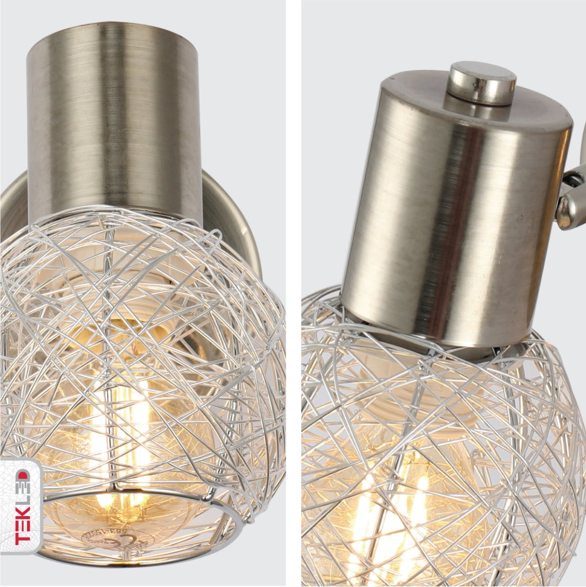 Detailed shots of Matte Nickel Metal Silver Globe Nest Hinged Wall Light with E14 Fitting | TEKLED 151-19697