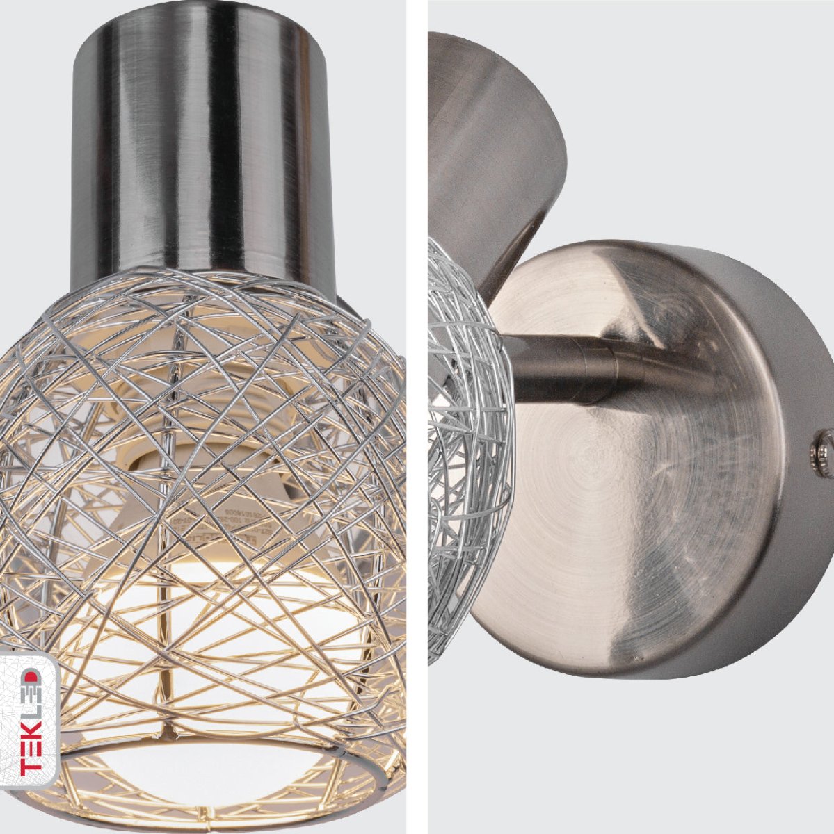 Detailed shots of Matte Nickel Metal Silver Globe Nest Wall Light with E14 Fitting | TEKLED 151-19693