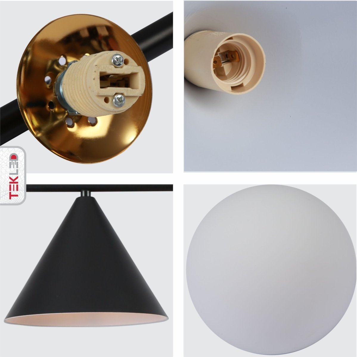 Detailed shots of Nordic Modern Island Chandelier with 2xG9 and E27 Fittings Black Gold and White Finish | TEKLED 159-17492
