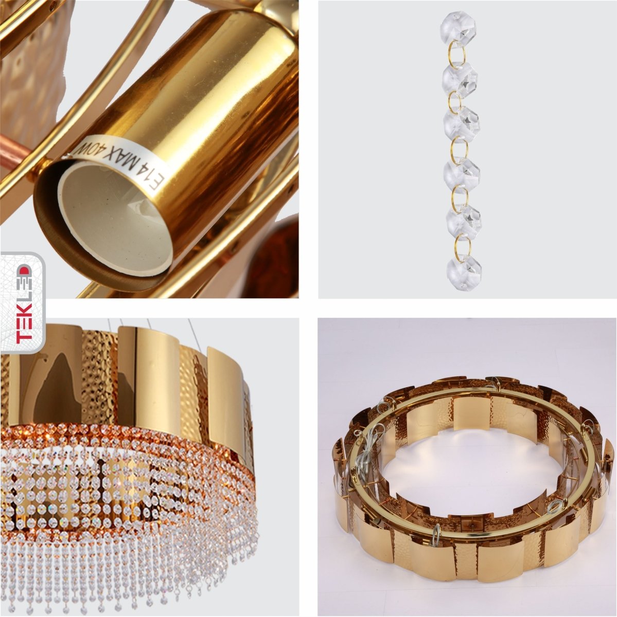 Detailed shots of Octagon Crystal Gold Metal Chandelier D600 with 8xE14 Fitting | TEKLED 156-19576