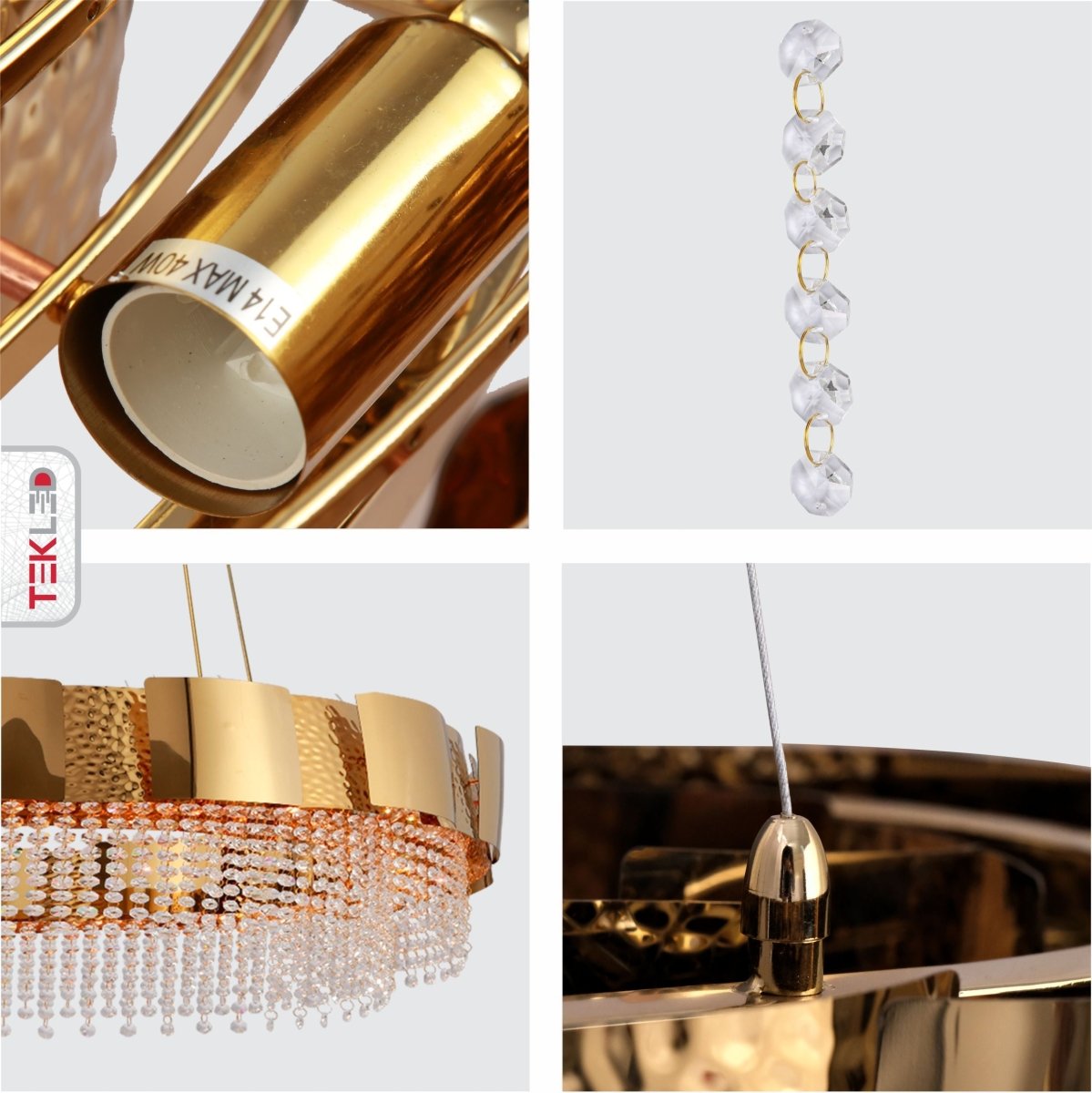 Detailed shots of Octagon Crystal Gold Metal Island Chandelier 900x300mm with 8xE14 Fitting | TEKLED 156-19582