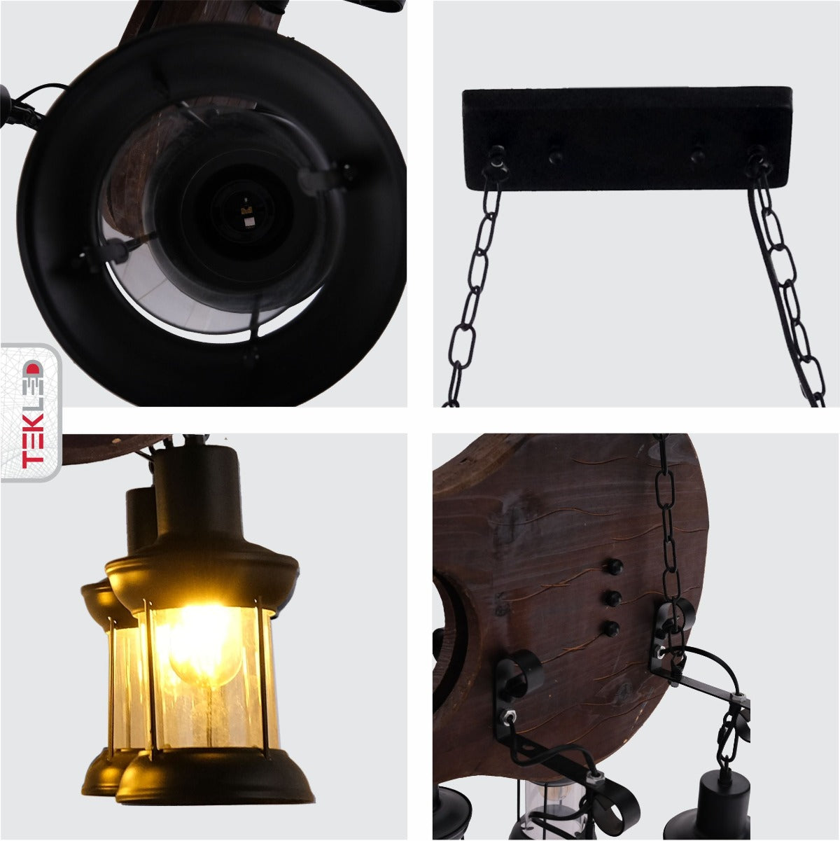 Detailed shots of Old Wood Guitar 6 Lamps island Chandelier with E27 Fitting | TEKLED 158-17872