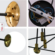 Detailed shots of Opal Glass Globe Gold and Black Metal Semi Flush Ceiling Light with 6xE27 Fitting | TEKLED 159-17436