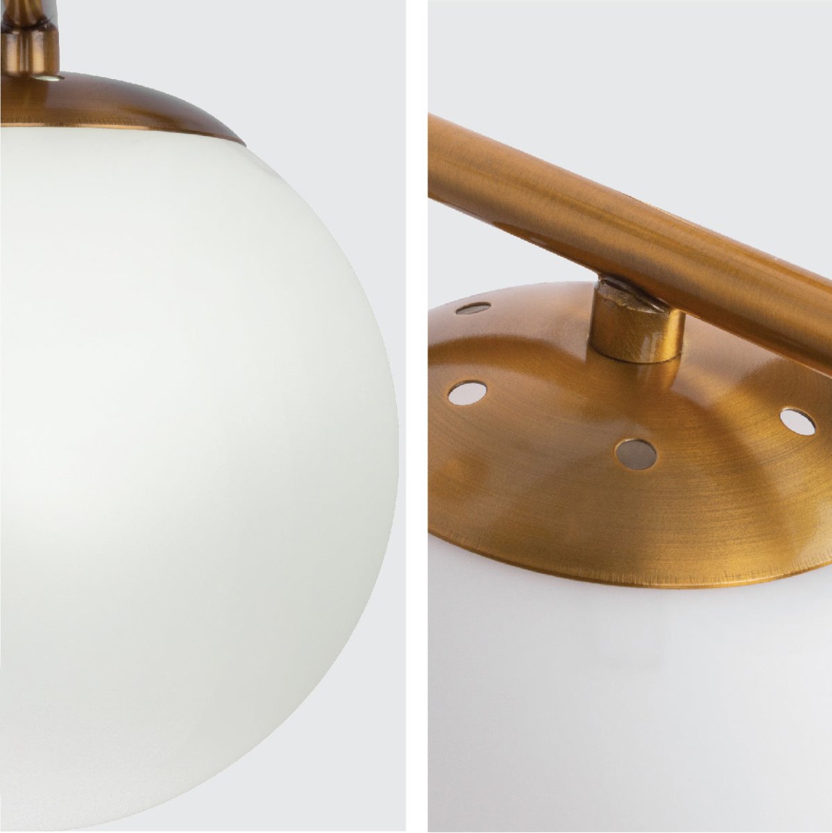 Detailed shots of Opal Globe Glass Bronze L Shape Metal Wall Light with E27 Fitting | TEKLED 151-19498