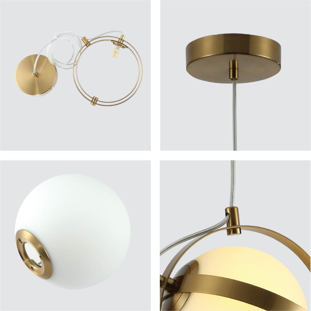 Detailed shots of Opal Globe Glass Gold Rings Pendant Ceiling Light D200 with G9 Fitting | TEKLED 158-19594