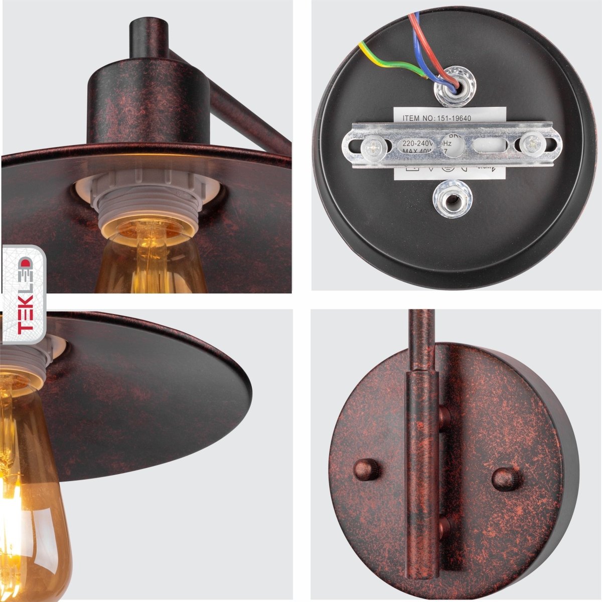 Detailed shots of Red Bronze Metal Flat Wall Light with E27 Fitting | TEKLED 151-19640
