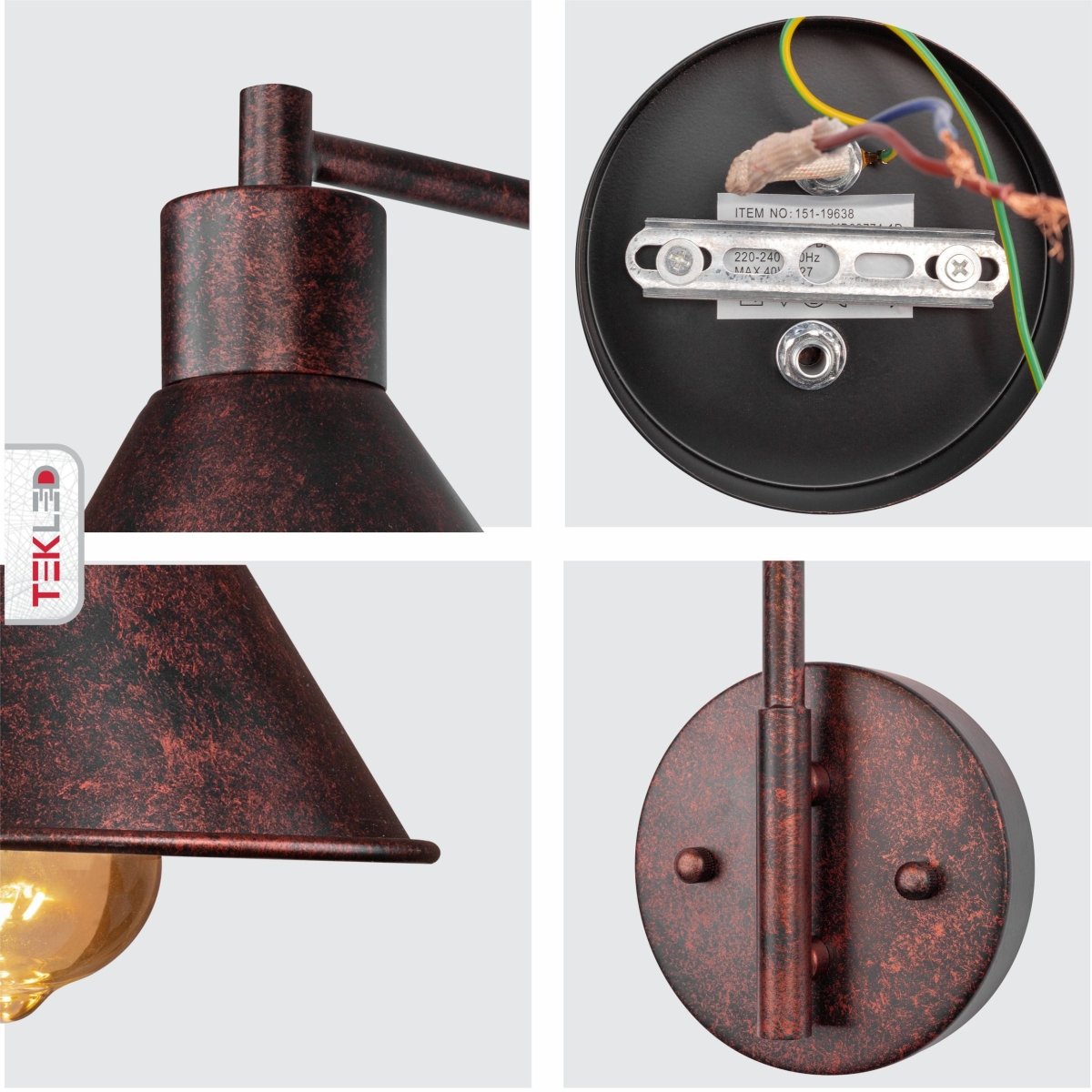Detailed shots of Red Bronze Metal Funnel Wall Light with E27 Fitting | TEKLED 151-19638
