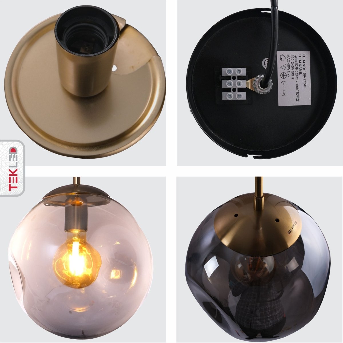 Detailed shots of Smoky Glass Crater Pendant Light with E27 Fitting | TEKLED 159-17340