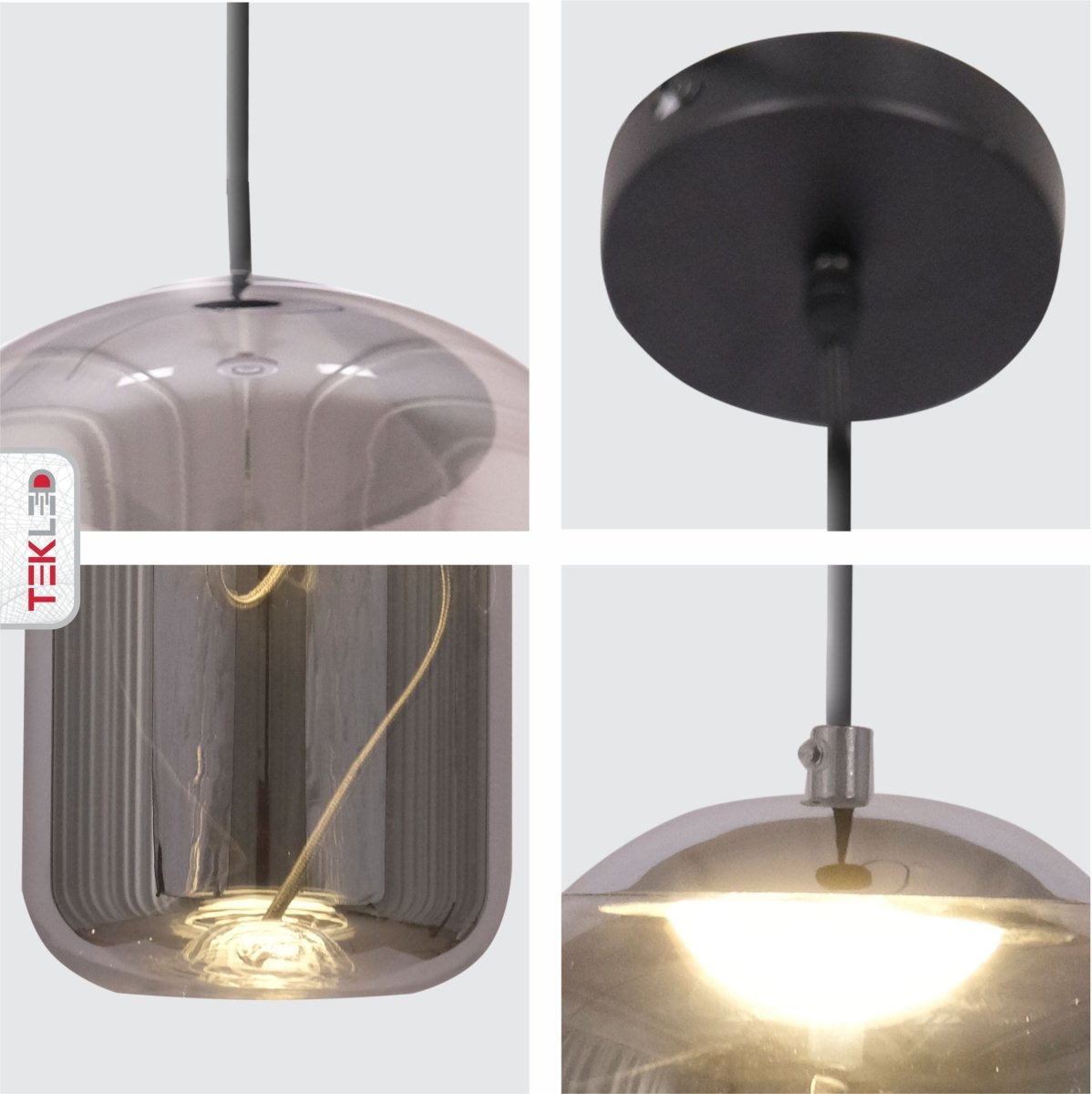 Detailed shots of Smoky Glass Cylinder Pendant Light with G9 Fitting | TEKLED 159-17332