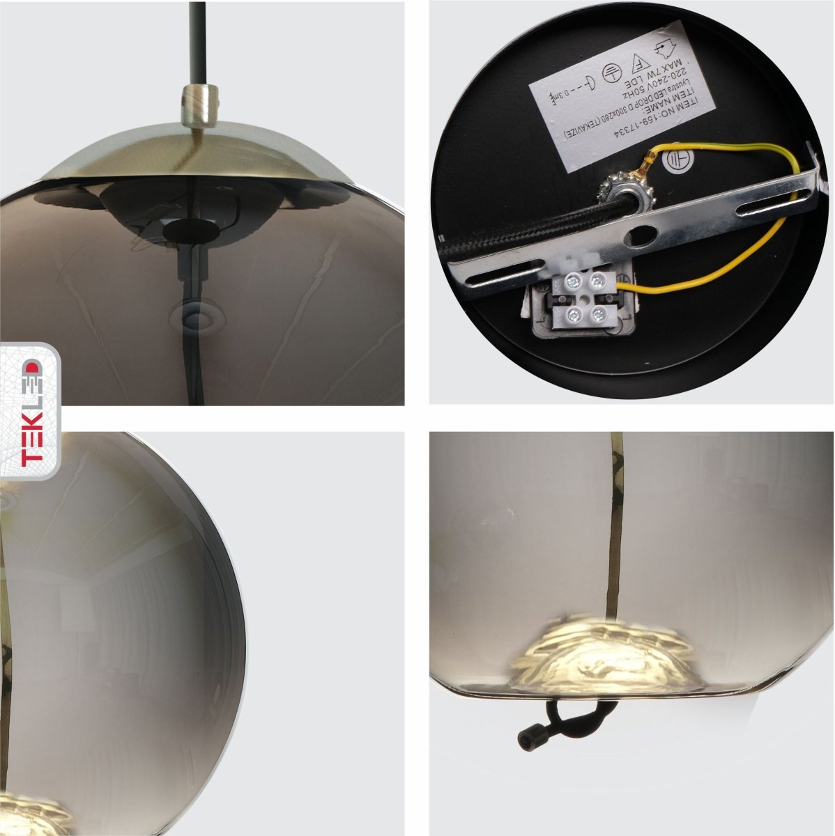 Detailed shots of Smoky Glass Globe Pendant Light with G9 Fitting | TEKLED 159-17334