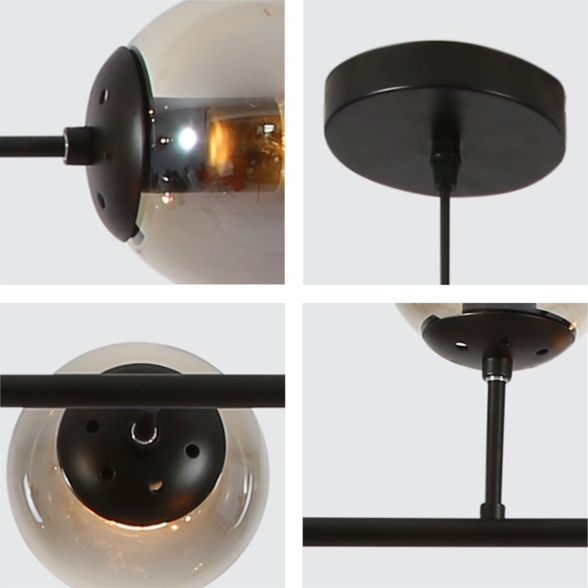 Detailed shots of Smoky Globe Glass Black Metal Island Chandelier Ceiling Light with 6xE27 Fitting | TEKLED 159-17454