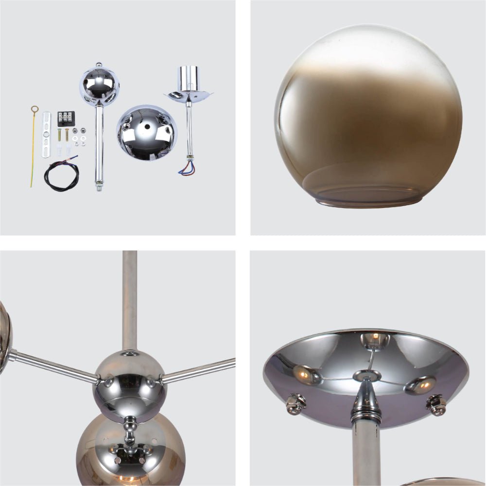 Detailed shots of Smoky Globe Glass Chrome Metal Body Sputnik Molecule Modern Ceiling Light with E27 Fittings | TEKLED 159-17684