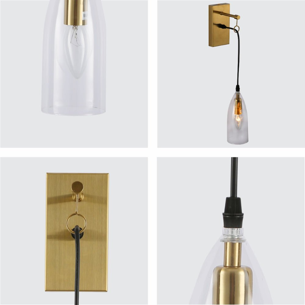 Detailed shots of Snowdrop Clear Glass Gold Metal Pendant Wall Light with E14 Fitting | TEKLED 151-19734