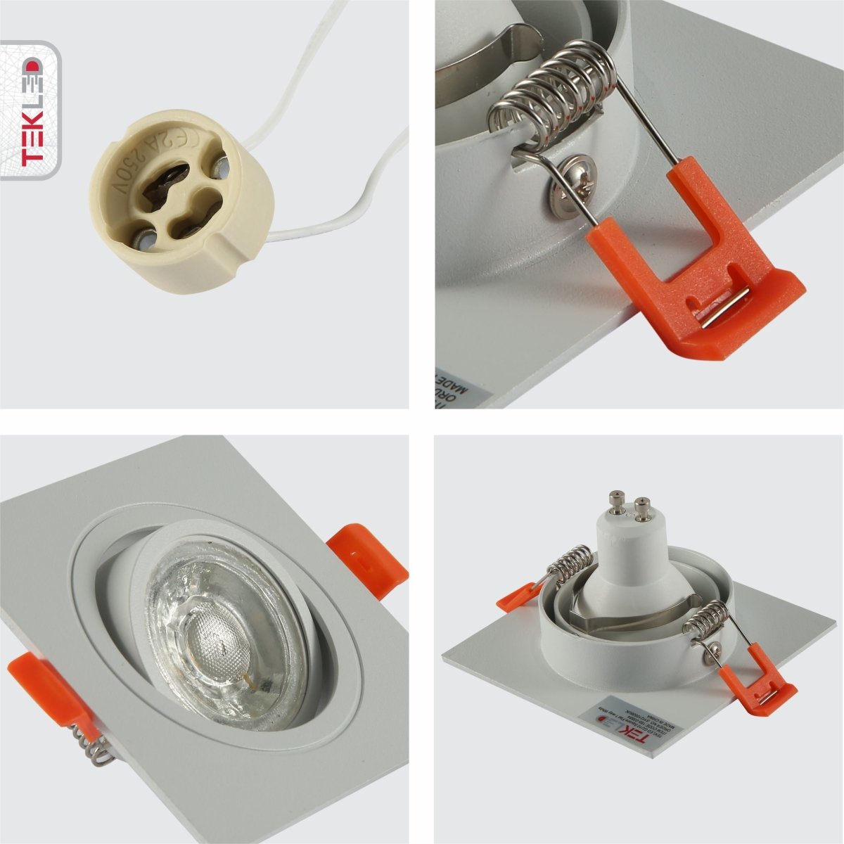Detailed shots of Square Recessed Tilt Downlight White with GU10 Fitting | TEKLED 165-03884