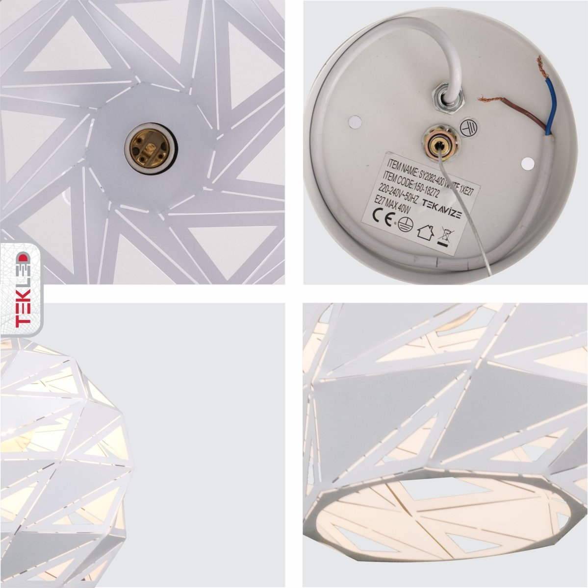 Detailed shots of White Metal Laser Cut Globe Pendant Light Jumbo with E27 Fitting | TEKLED 150-18272