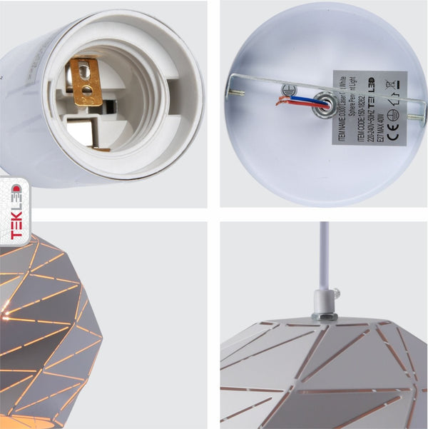 Detailed shots of White Metal Laser Cut Globe Pendant Light Large with E27 Fitting | TEKLED 150-18262