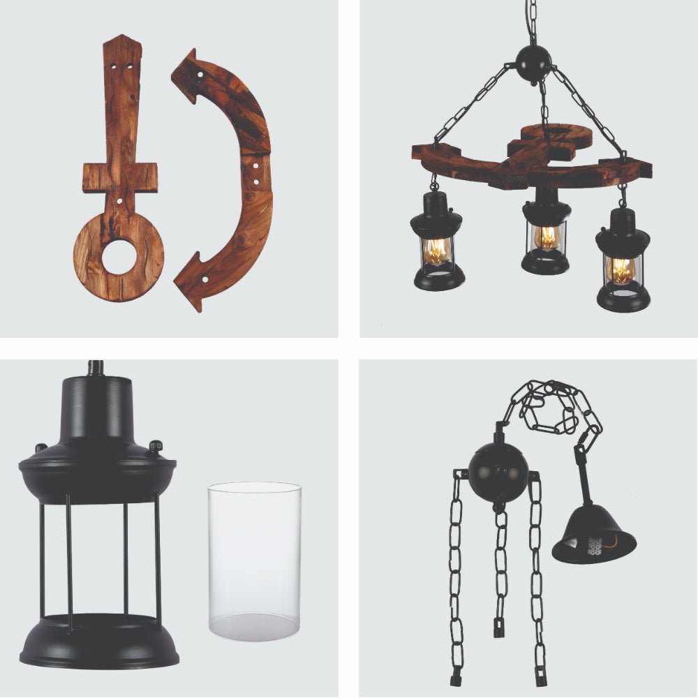 Detailed shots of Wood Anchor Marine Lamp Nautical Ceiling Light with 3xE27 Fittings | TEKLED 158-17674