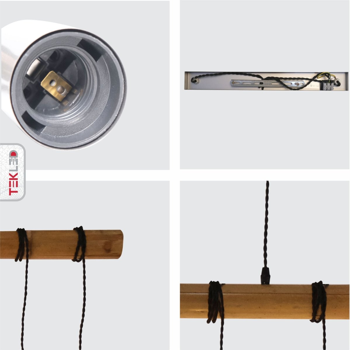 Detailed shots of Wood Rod Multi Pendant Island Chandelier with 8xE27 Fittings | TEKLED 159-17504