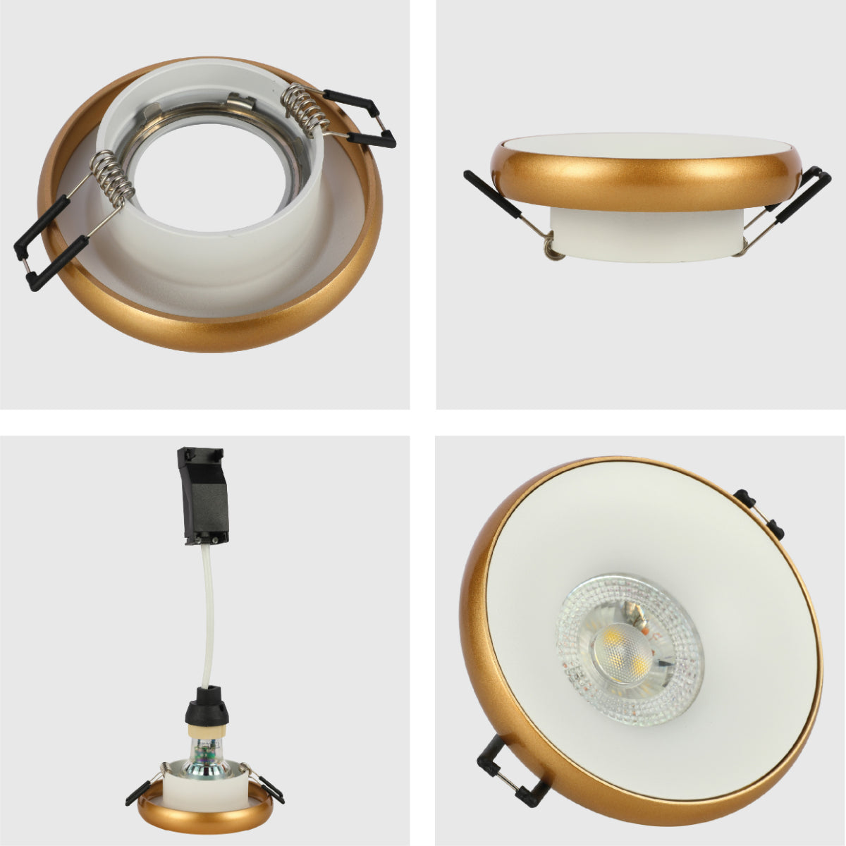 Close shots of Die-Cast Aluminium Fixed GU10 Downlight with Color-Accented Bezel 143-04038
