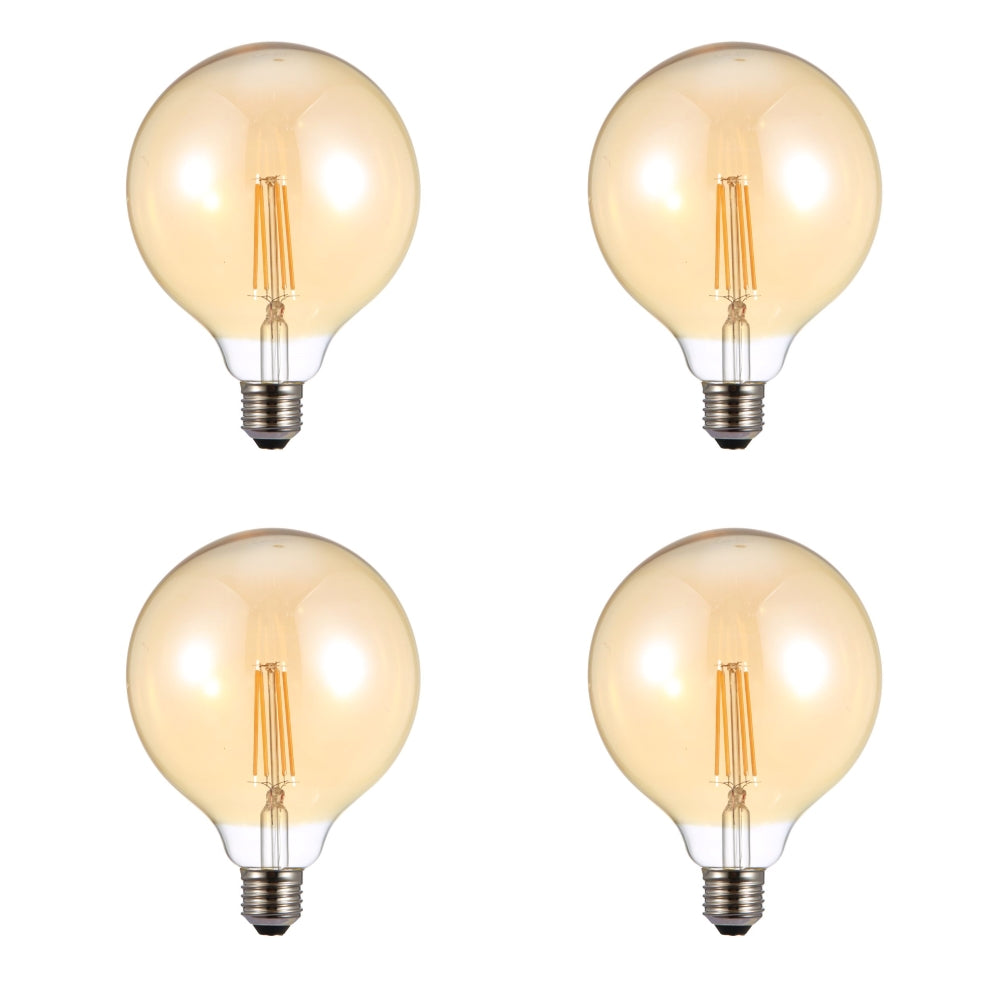 Main image of led dimmable filament bulb globe g125 e27 edison screw 6w 600lm warm white 2500k amber pack of 4