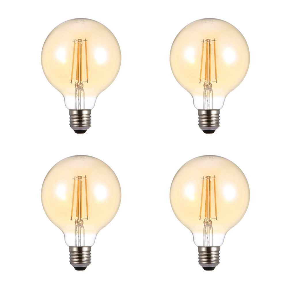 Main image of led dimmable filament bulb globe g95 e27 edison screw 6w 600lm warm white 2500k amber pack of 4