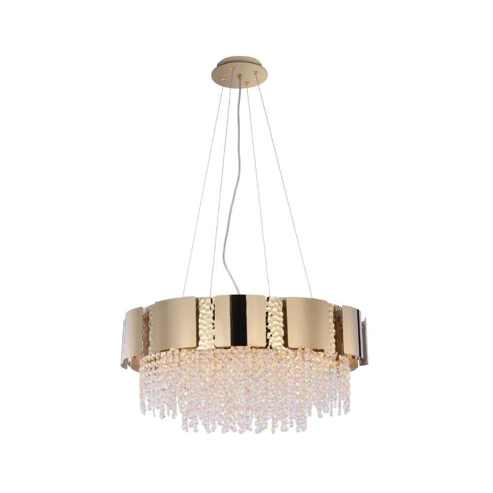 Main image of Dimpled Octagonal Crystal Beads Waterfall Chandelier Ceiling Light Gold | TEKLED 159-17906